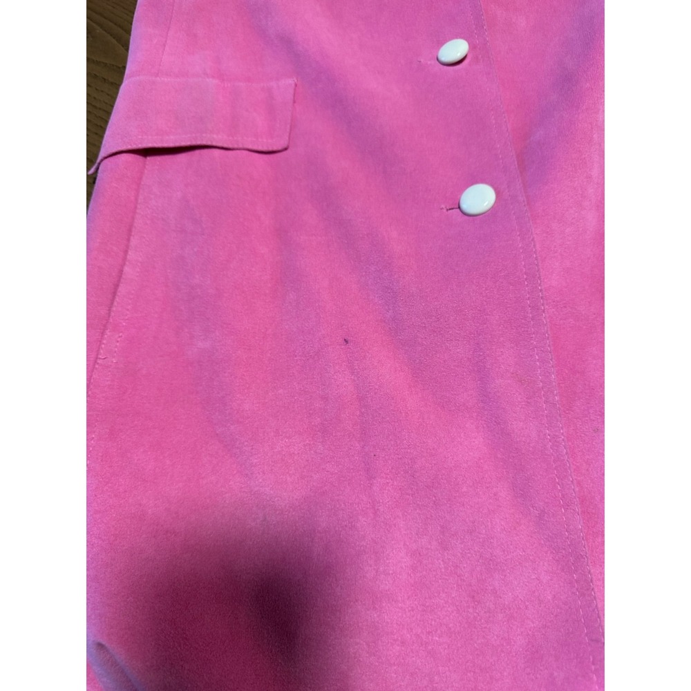 Vintage Women's Ultrasuede‎ Bubble Gum Electric Pink Long Trench Coat Size 6 - Picture 3 of 13